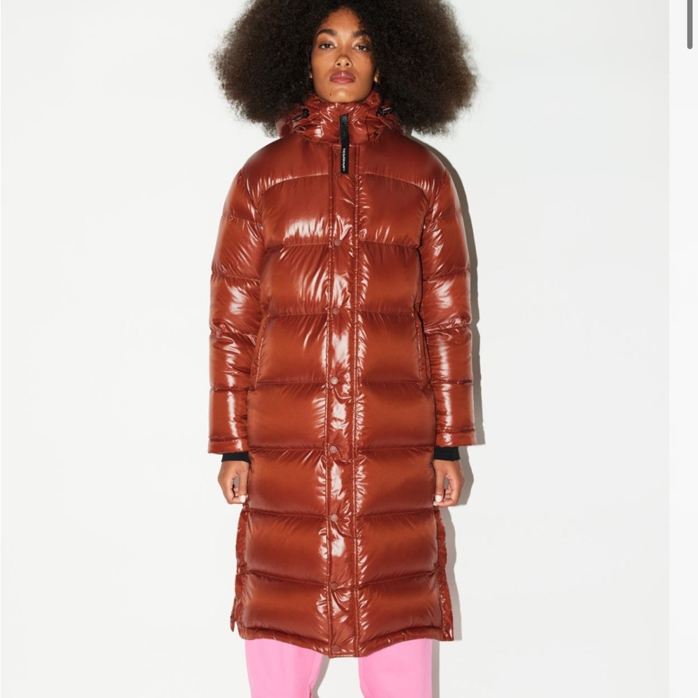 Aritzia super puff long hi-gloss rich copper